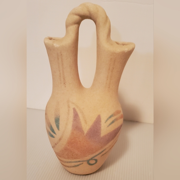 Handmade Vintage Double Wedding Chamber Sand Signed Aztec Indian Western Vase - Picture 1 of 11